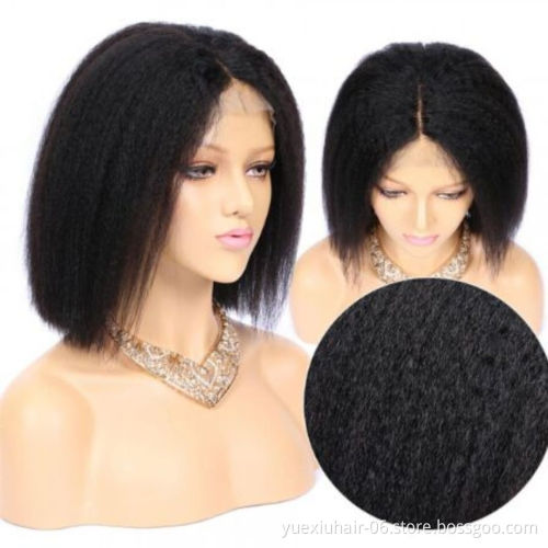 13x6 HD Lace Frontal Kinky Straight Short Cut Bob Wig Brazilian Virgin Human Hair Yaki Full Transparent Lace Closure Wig Vendor